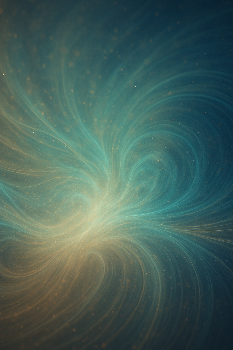 Luz cuántica expandiéndose en movimiento, simbolizando el Campo sistémico y la conexión entre conciencia y energía.